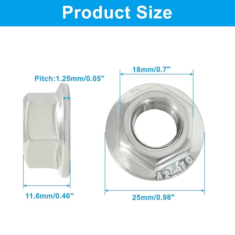 Dijedev M12/1.25mm Serrated Flange Hex Nuts, 5Pcs Hexagon Flange Nuts, 304 Stainless Steel 18-8, Full Thread, Hex Drive - Image 2